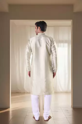 Fawn silk kurta with churidar traditional ethnic wear