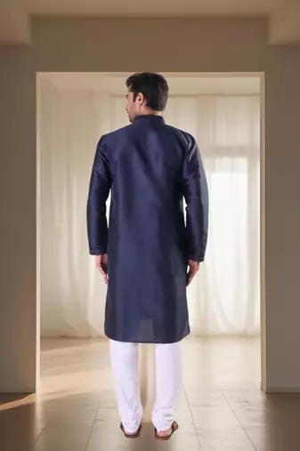 Navy blue silk kurta set for men's
