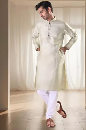 Fawn silk kurta with churidar traditional ethnic wear