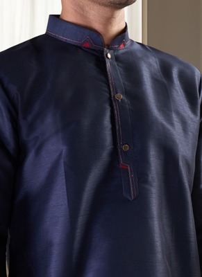 Navy blue silk kurta set for men's 3