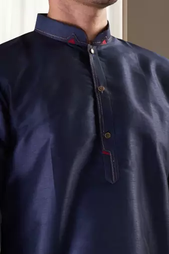 Navy blue silk kurta set for men's