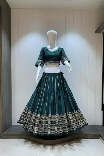 Traditional Roman Silk Teal Gota Lace Lehenga Choli