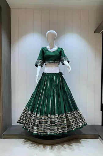 Traditional Roman Silk Green Gota Lace Lehenga Choli