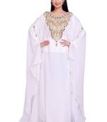 Elegant White & Gold Embellished Stitched Handwork Kaftan – Royal Style for Every Occasion