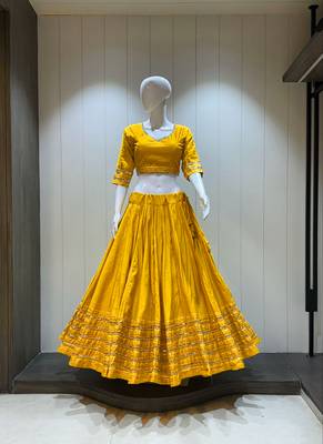 Traditional Roman silk blend Yellow Gota Lace Lehenga Choli 1
