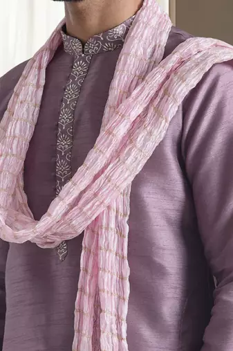 Purple kurta churidar set for men's wear