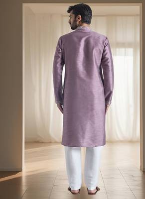 Purple kurta churidar set for men's wear 3