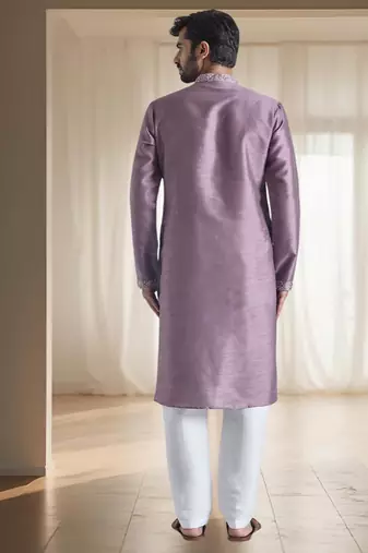 Purple kurta churidar set for men's wear