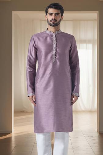 Purple kurta churidar set for men's wear