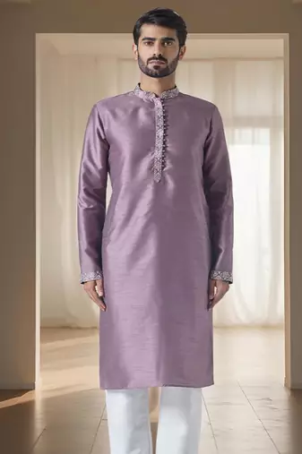 Purple kurta churidar set for men's wear