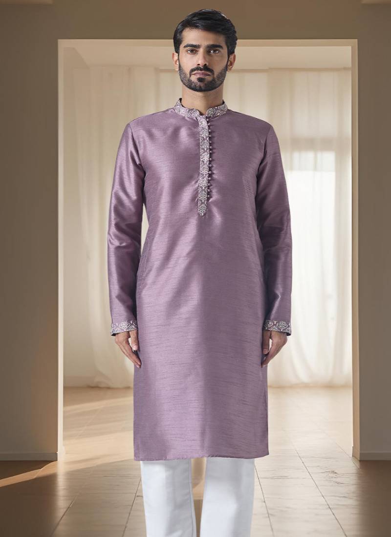 Purple kurta churidar set for men's wear
