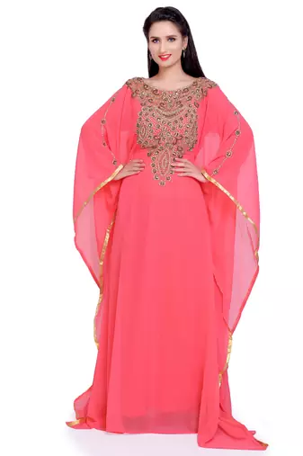 Glamorous Peach Designer Stitched Kaftan with Golden Handwork Embroidery – Perfect for Weddings & Celebrations