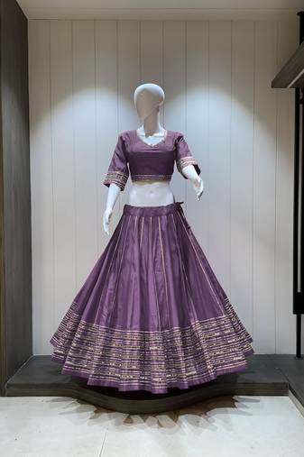 Traditional Roman Silk Lavender Gota Lace Lehenga Choli