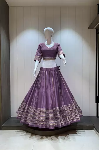 Traditional Roman Silk Lavender Gota Lace Lehenga Choli