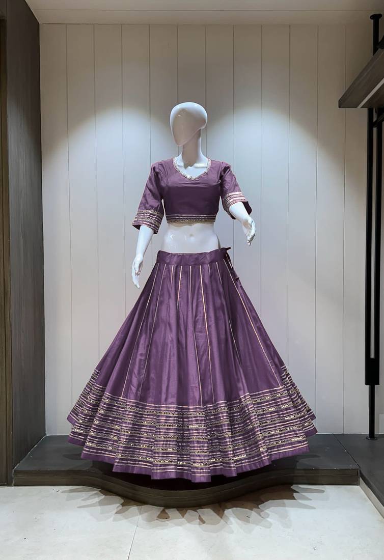 Traditional Roman Silk Lavender Gota Lace Lehenga Choli