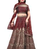 Maroon sequins and dori embroidered satin silk semi stitched lehenga choli