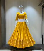Traditional Roman Silk Yellow Gota Lace Lehenga Choli