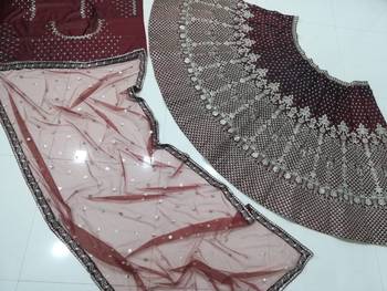 Maroon sequins and dori embroidered satin silk semi stitched lehenga choli 5