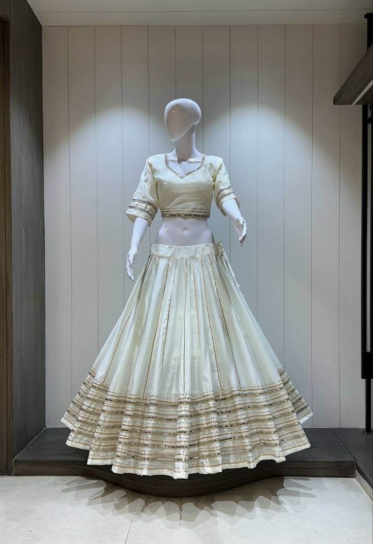 Traditional Roman Silk White Gota Lace Lehenga Choli