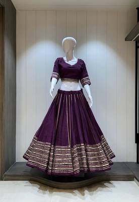 Traditional Roman silk blend Wine Gota Lace Lehenga Choli 1