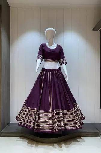 Traditional Roman Silk Wine Gota Lace Lehenga Choli