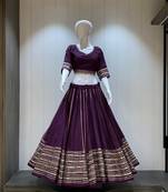 Traditional Roman Silk Wine Gota Lace Lehenga Choli