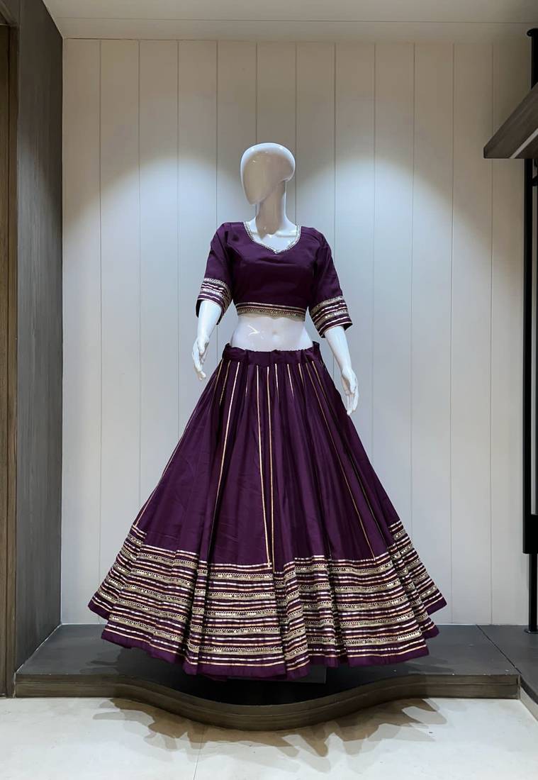 Traditional Roman Silk Wine Gota Lace Lehenga Choli
