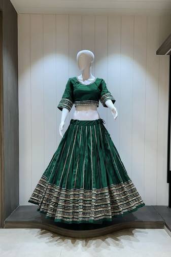 Traditional Roman Silk Green Gota Lace Lehenga Choli