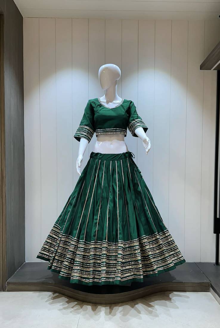 Traditional Roman Silk Green Gota Lace Lehenga Choli