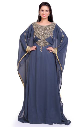 Elegant Navy Blue Stitched Kaftan with Golden Handwork Embellishments – Royal & Graceful