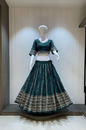 Traditional Roman Silk Teal Gota Lace Lehenga Choli
