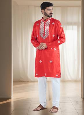Red mirrar embroidery kurta sets indian ethnic wear 1