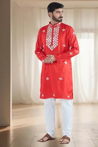 Red mirrar embroidery kurta sets indian ethnic wear