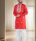 Red mirrar embroidery kurta sets indian ethnic wear