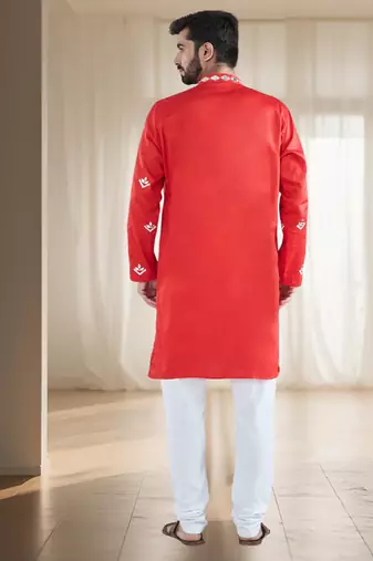 Red mirrar embroidery kurta sets indian ethnic wear