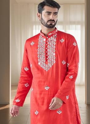Red mirrar embroidery kurta sets indian ethnic wear 3