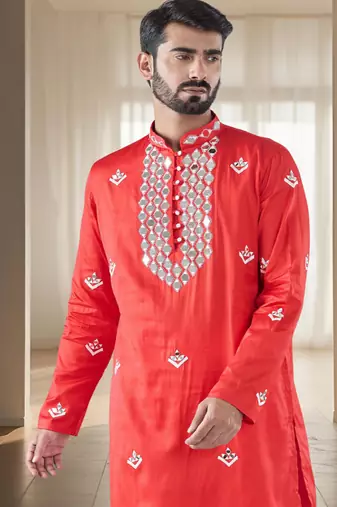 Red mirrar embroidery kurta sets indian ethnic wear