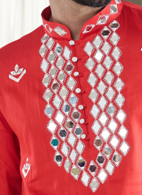 Red mirrar embroidery kurta sets indian ethnic wear 4