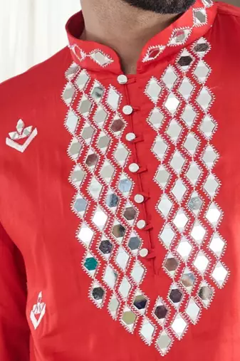 Red mirrar embroidery kurta sets indian ethnic wear