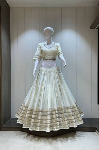 Traditional Roman Silk White Gota Lace Lehenga Choli