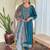 Teal viscose chanderi heavy thread embroidery work with printed dupatta kurta pant set