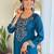 Teal viscose chanderi heavy thread embroidery work with printed dupatta kurta pant set