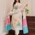 Cream naylon taby print with thread embroidery work kurta pant set