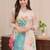 Cream naylon taby print with thread embroidery work kurta pant set