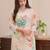 Cream naylon taby print with thread embroidery work kurta pant set