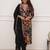 Black russian silk print with thread embroidery work kurta pant set