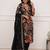 Black russian silk print with thread embroidery work kurta pant set