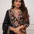 Black russian silk print with thread embroidery work kurta pant set