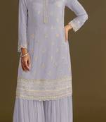 Light purple embroidered chinon semi-stitched palazzo style salwar suit