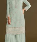 Light green embroidered chinon semi-stitched palazzo style salwar suit